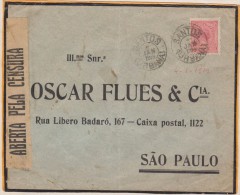 O) 1919 BRAZIL, INTERNAL CENSORSHIP VERY RARE - 100 REIS, COVER TO SANTOS TO SAO PAULO, - Briefe U. Dokumente