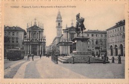 03009 "TORINO - PIAZZA S. CARLO E MONUMENTO A E. FILIBERTO"  ANIMATA, TRAMWAY.  CART. SPED. 1922 - Places & Squares