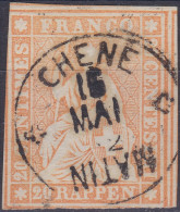 Heimat GE CHENE 1862-05-16 Voll-Stempel Auf Strubel 20Rp. Zu#25G Angeschnitten - Usati