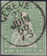 Heimat GE GENEVE 1860-06-25 Voll-Stempel Auf 40Rp.Strubel Berührt Zu#26G - Usati