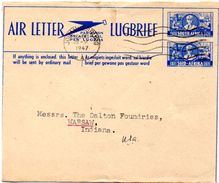 SOUTH AFRICA 1947. Entire Air Letter Of 3d And 3d Numeral 2mm High To USA - Lettres & Documents