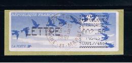 ATM, LETTRE 2.50, Oblitérée,  FDC 13/09/1991 LSA, CROUZET, AIGUILLES CASSEES, OISEAUX  JUBERT, PNU,  TORCY, C001 77468 - 1990 « Oiseaux De Jubert »