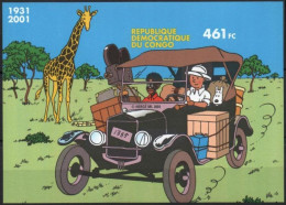 CONGO République Démocratique Bf 67 COB BL205 ** Imperforated Non Dentelé TINTIN Kuifje HERGE (CV 60 €) 2001 - Neufs