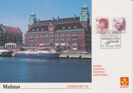 Norway Exhibition Card 1992 - Nordjunex '92 - Malmö With Mi 1084 Queen Sonja And Mi 1087 King Harald V - Lettres & Documents