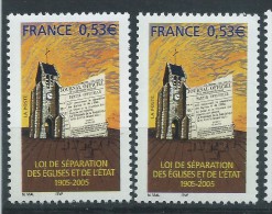 [12] Variété : N° 3860 Loi De Séparation Des églises Et De L'état Ciel Jaune-orange Au Lieu D'orange + Normal ** - Ungebraucht