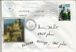 1700 Ans De La Fondation De San Marino, Sur Timbre Italie, Posté De France, Adressée En Andorre - Lettres & Documents