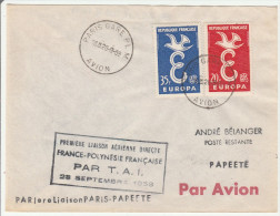 Paris Papeete 1958 - 1er Vol Par TAI - Paris Gare PLM Avion - Brieven En Documenten