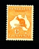 AUSTRALIA - 1913  KANGAROO  4 D.  1st  WATERMARK   MINT NH  SG6 - Mint Stamps