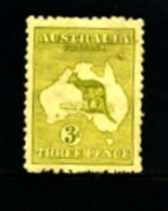 AUSTRALIA - 1915  KANGAROO   3 D. YELLOW/OLIVE  DIE I  3rd  WATERMARK   MINT   SG37 - Mint Stamps