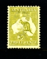 AUSTRALIA - 1922  KANGAROO  3 D. OLIVE  DIE IIB  3rd  WATERMARK   MINT NH  SG37e - Mint Stamps