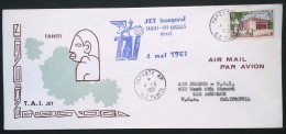 1er Vol Direct Env JET INAUGURAL TAHITI LOS ANGELES 4 Mai 1961 Oblitération Papeete Sur 16F Hôtel Des Postes De Papeete - Storia Postale