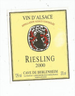 étiquette , BLANC , RIESLING , 2000 , Cave De BEBLENHEIM , 375 Ml , Vin D´Alsace , Haut-rhin , Appellation Controlée - Riesling