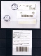 ATM, FDC, LETTRE SUIVIE, LV  1.08€, 3 AOUT 2015, PREUVE DE DEPOT, PAPIER BLANC, NOUVEAU PROGRAMME, CODE DATAMATRIX, - 2010-... Illustrated Franking Labels