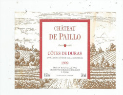 étiquette , Château De PAILLO , Côtes De DURAS , Appellation Controlée , 1999 , Grands Vignobles Du Sud Ouest - Châteaux