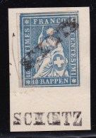 Heimat LU SCHOETZ 186? Langstempel Auf Briefstück Mit Strubel Zu#23G Blau 10Rp. - Usados