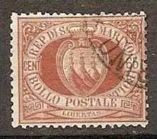 1892 San Marino Saint Marin CIFRA  65c Rosso Bruno (19) Usato USED - Usados