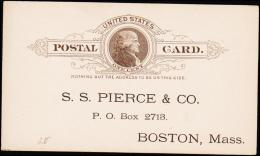 188?. UNITED STATES POSTAL CARD ONE CENT S.S. PIERCE & Co.  (Michel: ) - JF177363 - Autres & Non Classés