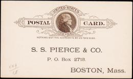 188?. UNITED STATES POSTAL CARD ONE CENT S.S. PIERCE & Co.  (Michel: ) - JF177364 - Autres & Non Classés