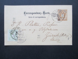 Österreich 1886 Ganzsache P45a / Ferchenbauer (KW 30€) Nr. 30 Auslandsverwendung Nach Zürich Mit Zusatzfrankatur - Andere & Zonder Classificatie