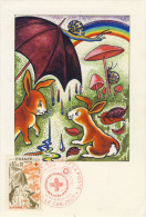 L'Automne Dessin Original De Pierrette Lambert Carte Philatélique Maxi Edité Par La Croix Rouge Français Cp Format 10-15 - Mushrooms