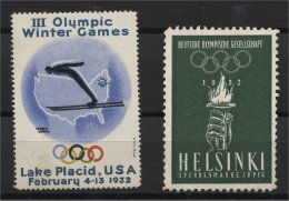 OLYMPIC GAMES WINTER, LAKE PLACID LABEL + HELSINKI NO GUM - Hiver 1932: Lake Placid