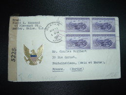 LETTRE Pour La FRANCE TP CORREGIDOR 3c BLOC DE 4 OBL. + APR 23 1945 DEXTER MAINE + CENSURE - Postal History