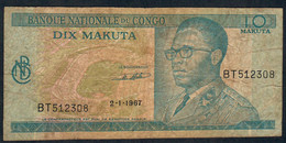 CONGO  P9a  10  MAKUTA    1967   DOUBLE LETTER PREFIX  VF NO P.h. - Republiek Congo (Congo-Brazzaville)