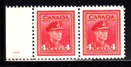 Canada MNH Scott #254 4c King George VI War Issue Margin Pair, Partial Plate - Nuevos