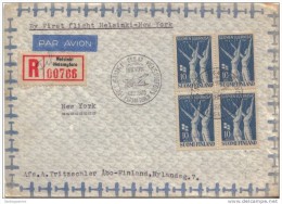 Finland  / 1st Flight  Helsinki - New York ( 21 05 1947 ) Nr 322 Blik Van 4 / Stempel TURKU - Storia Postale