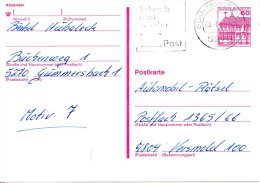 BERLIN. Carte Pré-timbrée Avec Oblitération De 1987. Château De Rheydt. Oblitération De Gummersbach - Cartoline - Usati