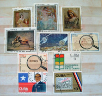 Cuba 1973 - 1974 - Paintings Nude Women Bull Fighting Horse Space Stamp On Stamp Allende Flag Chile Education - Brieven En Documenten