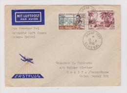 Afrika SENEGAL 1956-08-15 DAKAR YOFF Luftpost Erstflug Lufthansa Akar-Brösil Brief Nach Récife - Cartas & Documentos