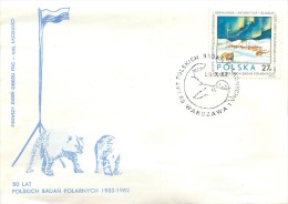 POLOGNE - POLAIRE - 1982 -  "50 LAT POLSKICH BADAN POLARNYCH 1932-1982"  - ILLUSTRATION - OURS - BEAU CACHET. - Events & Gedenkfeiern