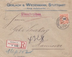 Württemberg 1901, Dienstbrief  30 Pf ,GERLACH &  WIEDENMANN STUTTGART EINGESCHRIEBEN TO HANNOVER. - Covers & Documents