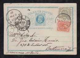 Brazil Brasil 1886 Uprated Stationery Card SAO PAULO To BALTIMORE USA - Brieven En Documenten