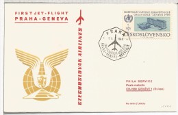 CHECOSLOVAQUIA 1956 CC PRIMER VUELO PRAHA GENEVA AL DORSO MAT LLEGADA - Luchtpost