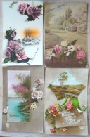 Lot 4 X Cp Photo Montage Fleur Rose Et Paysage Cachet Timbre Belgique - Collections & Lots