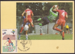 TMA-34 CUBA 1991. TARJETA MAXIMA JUEGOS PANAMERICANOS. FUTBOL SOCCER FOTBALL - Maximumkarten