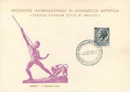 AREZZO. TROFEO CHIMERA INCONTRO INTERNAZIONALE DI GINNASTICA ARTISTICA 1954 - CON ANNULLO FILATELICO - Gymnastiek