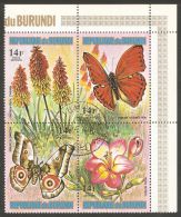 Burundi 1973 Mi# 991-994 Used - Block Of 4 - Flowers And Butterflies - Usados