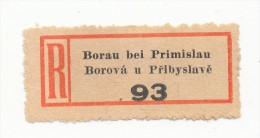 Böhmen Und Mähren / R-label: Borau Bei Primislau - Borova U Pribyslave (number "93") German-Czech Text (BM1-0112) - Sonstige & Ohne Zuordnung