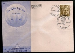 India 1963 Germany 1st Pestalozzi Balloon Flight Bangalore Carried Cover # 1458A - Luchtpost