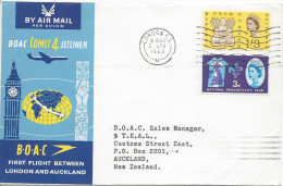 LONDRES FS 2 Avril 1963 Premier Vol Entre Londres Et Auckland Poste Aérienne BOAC - Marcofilie