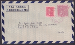 1957-EP-11. CUBA REPUBLICA. 1957. AEREOGRAMA. Ed.1. FONDO VERDOSO. AEROGRAMME. SOBRE AEREOGRAMA A BARCELONA, SPAIN. - Briefe U. Dokumente