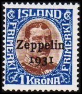 1931. Air Mail. Zeppelin. 1 Kr. Brown/blue King Christian X. Only 60.000 Issued. (Michel: 148) - JF191430 - Luftpost