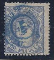 ESPAÑA 1870 - Edifil #107 Usado Con Fechador Azul - VFU - Unused Stamps