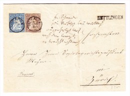 Heimat ZH HETTLINGEN Stabstempel 5 Und 10Rp. Strubel 16.2.1860 Hettlingen Fingerhutstempel Auf Brief - Briefe U. Dokumente