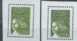 [13] Variétés : N° 3571 Marianne De Luquet  Olive Clair Avec Défaut D'essuyage + Normal ** - Unused Stamps