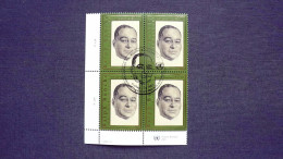 UNO-Wien 395 Yv 408 Oo/FDC-cancelled Eckrandviererblock ´C´, Ralph Bunche, Kohlezeichnung Von Leo Cherne (1912-1999) - Gebruikt