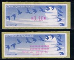 ATM, 0.10 + RECU 30/07 1991, IMPRESSION ENCRE LILAS, Papier Jubert. - 1990 « Oiseaux De Jubert »